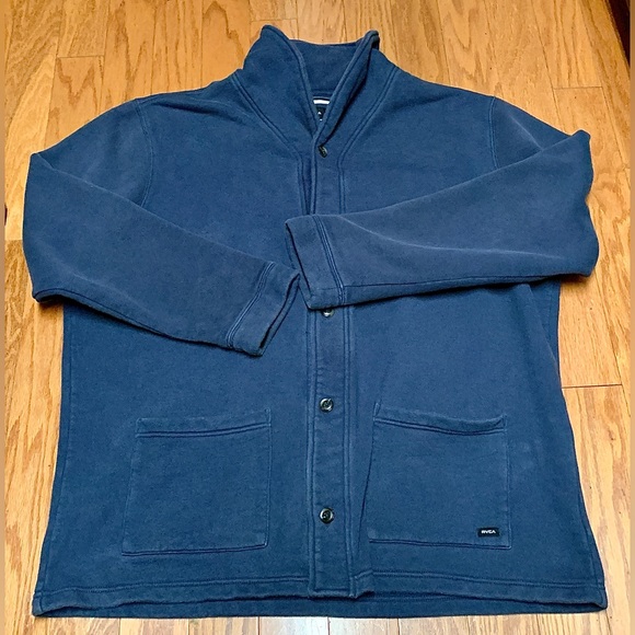 Men’s XXL Navy Blue 80/20 Cotton Poly RVCA Cardigan Sweatshirt Sweater - Picture 1 of 16